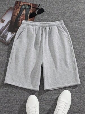 1pc Tween Boy Solid Color Casual Outdoor Workout Exercise Commuting Simple Knee Length Shorts UrbanEase Solid Grey Shorts