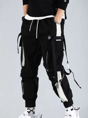 Hombre Pantalones cargo Pantalón Jogger Pantalones Ropa técnica Correa Cintura elástica Multi bolsillo Bloque de color Letra Bordado Casual Diario Ropa de calle Hip hop Negro 2025 - MXN 1 Cyberpunk Cargoes