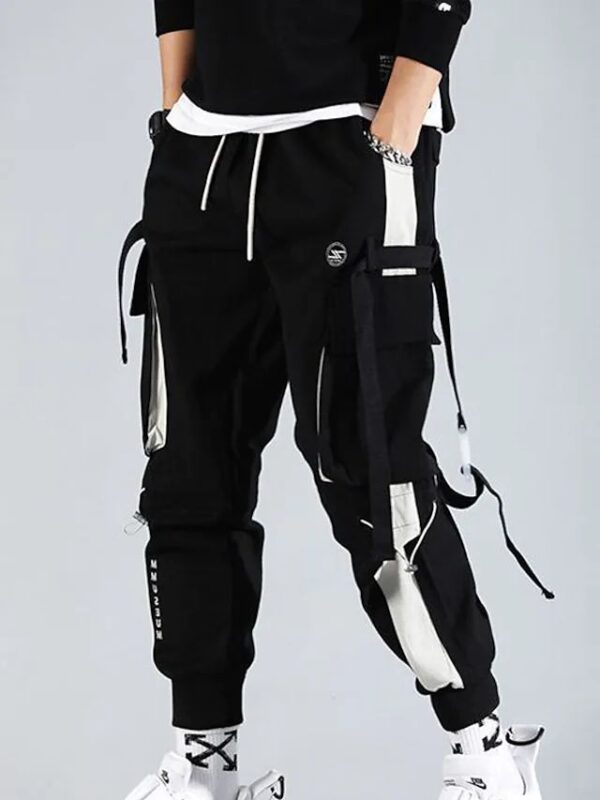 Hombre Pantalones cargo Pantalón Jogger Pantalones Ropa técnica Correa Cintura elástica Multi bolsillo Bloque de color Letra Bordado Casual Diario Ropa de calle Hip hop Negro 2025 - MXN 1 Cyberpunk Cargoes