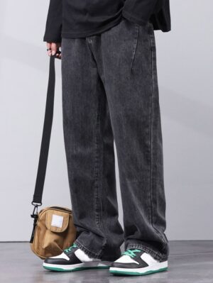 Men Slant Pocket Straight Leg Jeans ShadowFade Wide-Leg Jeans