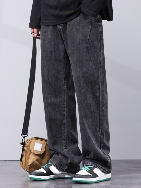 Men Slant Pocket Straight Leg Jeans ShadowFade Wide-Leg Jeans