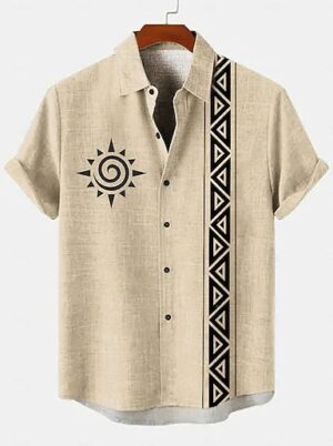 Men's Floral Shirt Button Up Shirt Long Sleeve Fashion Streetwear Designer Outdoor Daily Summer Spring Fall Stand Collar Print Blue Khaki Gray 2025 - _99 TribalSol Linen Shirt
