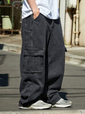 Washed Wide Cargo Denim Pants (2 Color) UrbanVault Washed Cargo Jeans